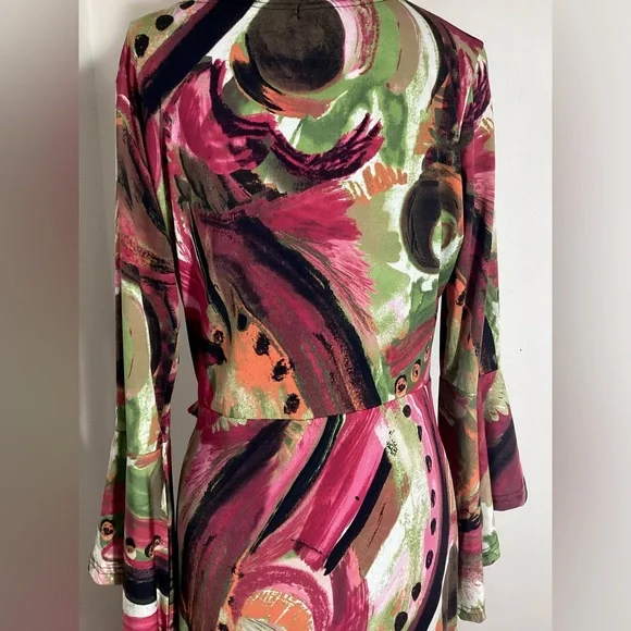 Long Tall Sally LTS Faux Wrap Maxi Dress UK 12 US 8 Abstract Bold Phoebe Buffay - Picture 3 of 15